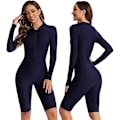 Miniatyrbild 3 av 5: Dam badkläder i ett stycke långärmad rashguard dam våtdräkt atletisk baddräkt surfing dykning dragkedja fram badkläder baddräkt Xd1 Navy 1516 XXL
