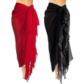 Miniatyrbillede 1 af 5: 2 stk. Kvinders Strand Batik Lang Sarong Badetøj Cover Up Wrap Pareo Med Kvast Til Kvinder Piger (sort, rød  XL)