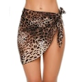 Miniatyrbilde 1 av 4: Korte strand-saronger for kvinner, Chiffon, badetøy-overdel, bikini-wrap-skjørt, sideåpen for sommeren Leopard Print L