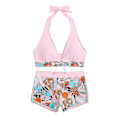 Miniatyrbild 2 av 4: Dambikini med Halterneck Push Up BH, Baddräkt med Shorts, Tvådelad Baddräkt, Sommarstrandkläder, Badkläder Light Pink XL