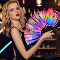 Miniatyrbillede 3 af 4: To-delt vifte Tai Chi vifte Holografisk folde Kung Fu vifte Koncert disco farverig vifte C