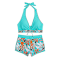 Miniatyrbild 2 av 4: Dambikini med Halterneck Push Up BH, Baddräkt med Shorts, Tvådelad Baddräkt, Sommarstrandkläder, Badkläder Dark Green 2XL