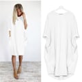 Miniatyrbillede 1 af 2: Afslappet løs lomme langærmet plus size kjole til kvinder White 4XL