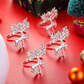 Miniatyrbillede 2 af 4: Servietringe Sæt af 6 Julehjorte Servietringe Fancy Reindeer Servietspænder Bryllups Smykker Festlig Middag Julebord Midtpunkter (Sølv)