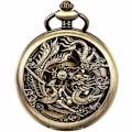 Miniatyrbillede 1 af 5: Retro lommeur til mænd med kæde analog manuel optræk drage fenix skelet romersk