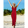 Miniatyrbillede 4 af 5: 2 stk. Kvinders Strand Batik Lang Sarong Badetøj Cover Up Wrap Pareo Med Kvast Til Kvinder Piger (sort, rød  XL)