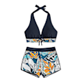Miniatyrbild 2 av 4: Dambikini med Halterneck Push Up BH, Baddräkt med Shorts, Tvådelad Baddräkt, Sommarstrandkläder, Badkläder Black M