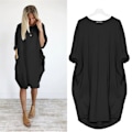 Miniatyrbillede 1 af 2: Afslappet løs lomme langærmet plus size kjole til kvinder black 4XL