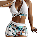 Miniatyrbilde 1 av 4: Bikini for kvinner med halterneck, push-up bh, badebukser, todelt badedrakt, badetøy, sommerstrandtøy, svømmedrakt White L