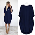 Miniatyrbillede 1 af 2: Afslappet løs lomme langærmet plus size kjole til kvinder Navy 4XL