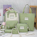 Pikkukuva 1 / 5: 4 kpl sarjaa kangas koululaukut teini-ikäisille tytöille reppu naisten kannettava tietokone reppu koululaukut pojille matkareppu Mochila Escolar 5pcs green-tassel