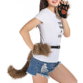 Miniatyrbilde 2 av 5: Falsk pels revhale katt ulv cosplay kostyme sett plusj maske fluffy potehansker Halloween jul White