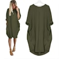 Miniatyrbillede 1 af 2: Afslappet løs lomme langærmet plus size kjole til kvinder green M