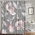 Miniatyrbillede 1 af 5: Pink Grå Rose Blomster Bruseforhæng Sæt - Blomsterdesign, Blå Baggrund, Stof Vandtæt Og Vaskbar Grey 72*78