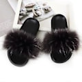 Miniatyrbillede 1 af 2: Dame Faux Fur Slippers Dame Slippers Fuzzy Sandaler Flip Flop Pelsede Slippers Bløde Flade Til Indendørs Udendørs 10 SIZE 40-41