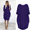 Miniatyrbillede 1 af 2: Afslappet løs lomme langærmet plus size kjole til kvinder Purple 4XL