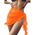 Pikkukuva 1 / 5: Naisten pitkä ja lyhyt sarong uimapukukangas kesäranta bikinit kääre läpikuultava lyhyt hame huivi uima-asukangas Orange-Ruffle One Size