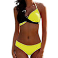 Miniatyrbilde 1 av 3: Bikinisett for kvinner med fargeblokker, polstret push-up badedrakt, halter-nakke badedrakt Black White 3XL