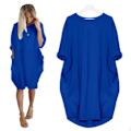 Miniatyrbillede 1 af 2: Afslappet løs lomme langærmet plus size kjole til kvinder blue 4XL