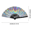 Miniatyrbillede 2 af 4: To-delt vifte Tai Chi vifte Holografisk folde Kung Fu vifte Koncert disco farverig vifte D