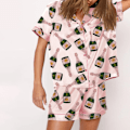 Miniatyrbild 1 av 2: Champagneflaskor Pyjamas Set Dam Tryckt Kortärmad Mjuk Lös Casual Sovkläder Pink L