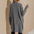 Miniatyrbillede 3 af 5: Dame Strikket Frakke Langærmet Ensfarvet Cardigan Lang Cardigan