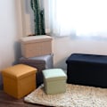 Miniatyrbillede 2 af 5: Opbevaringsboks med høj bæreevne, foldbar stof, alsidig opbevaringsottoman, kubus sæde til hjemmet Qinhai Grey 50 cm