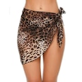 Miniatyrbilde 3 av 4: Korte strand-saronger for kvinner, Chiffon, badetøy-overdel, bikini-wrap-skjørt, sideåpen for sommeren Leopard Print L