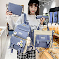 Miniatyrbild 2 av 4: 4 st set canvas skolväskor för tonårsflickor ryggsäck kvinnor laptop ryggsäck skolväskor för pojkar resebagpack mochila escolar 4pcs black-no bear