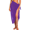 Pikkukuva 1 / 5: Naisten pitkä ja lyhyt sarong uimapukukangas kesäranta bikinit kääre läpikuultava lyhyt hame huivi uima-asukangas Purple-Long One Size