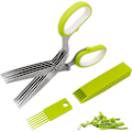 Miniatyrbillede 1 af 5: Urtesaks i rustfrit stål, køkkensaks Multifunktionelle saks med 5 blade, til at klippe urter, med låg og rengøringskam