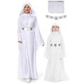 Miniatyrbild 3 av 5: Karneval 2024 barn Vuxen Rymdslag Prinsessa Kostym Maskeradfest Kläder Vit Robe Rollspel Leia Cosplay Kostym Kids XL