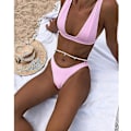 Pikkukuva 2 / 3: Mimigo Naisten Alhaisen Vyötärön Bikinit Uimapuvut Push Up Halter Kaksi Osainen Uimapuvut PINK XL