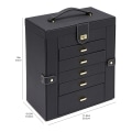 Miniatyrbild 2 av 5: Stor 6-vånings rektangulär smyckeskrin i läder med sidofack, svart, 12,00\" x 6,61\" x 13\" (30,3 cm x 16,8 cm x 33 cm) (LxBxH)