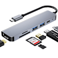 Pikkukuva 1 / 5: Hub USB C, USB C -monitoiminen sovitin MacBook Prolle, 6-in-1 USB C - HDMI -keskitin (4K HDMI USB3.0 USB2.0 SD/TF -kortinlukija 87W PD)