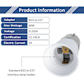 Miniatyrbild 2 av 5: 2-pack B22 till E27 Sockelomvandlare, Bajonett till Skruv Edison Glödlampa Adapter, BC till ES Lampbas Adapter, Max Effekt 60W, Spänning 0-250V