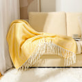 Miniatyrbillede 2 af 3: Kælen blød tæppe, sengetæppe, sofa, uldtæppe, tæppe, kaste tæppe, sofa tæppe, fluffy sofa tæppe, merino tæppe, fluffy varmt plaid yellow 130*220cm