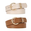 Miniatyrbillede 1 af 5: Dame Læder Bælter til Jeans Kjoler Mode Guld Spænde Dame Talje Bælte, 2 Pak Beige,camel