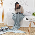Miniatyrbilde 2 av 5: Teppe havfrue hale teppe strikket fiskehale teppe sofa teppe blue 70*140cm