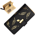 Miniatyrbillede 1 af 4: Lang læderpung, sød dame læderpung pung kvinder mode lang pung dame pung clutch holder etui blad vedhæng mønt lynlås lang pung