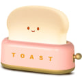 Miniatyrbillede 1 af 5: LED Natlampe, Sød Skrivebordsdekoration Brødrister Lys Genopladelig med Timer, Kreativt Design Bærbar Soveværelse Sengebordlampe, Pink Pink