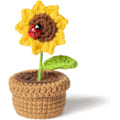 Miniatyrbillede 1 af 5: Solsikke Hæklet Potteblomster, Små Kunstige Blomsterpotte Håndstrikket Hæklet Gave til Hjem Kontor Skrivebords Pynt (1 blad)