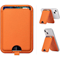 Miniatyrbillede 1 af 5: Magnetisk Stativ Magsafe Tegnebog, Magnetisk Tegnebog Kort Holder Med Stativ, Magsafe Læder Tegnebog Justerbar Stativ Orange