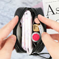 Miniatyrbilde 5 av 5: Sanitærbindoppbevaringspose, bærbar sminkepung, organisator for menstruasjonsbind og tamponger, første menstruasjonssett for tenåringsjenter, kvinner, damer, sølv