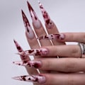 Pikkukuva 4 / 5: Halloween-kynnet, Halloween-liimatut kynnet pitkät, pitkät stiletto-kynnet liimatut Halloween-kuvioilla Xl pitkä pituus (punainen & valkoinen)