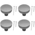 Miniatyrbillede 1 af 5: 4 stk. køkkenskabsknopper 30mm runde kommode skuffeknopper runde grå skabsknop soveværelsesskuffe træk med monteringsskruer (grå) Gray
