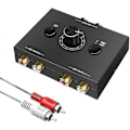 Pikkukuva 1 / 5: RCA-stereokaiutin kaksisuuntainen kytkin mykistyspainikkeella Kannettava L / R stereokaiutin kytkin Äänisplitteri 2 X 1/1 X 2