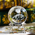Miniatyrbillede 1 af 4: Krystal 2,4 tommer (60mm) udskåret rose krystal kugle med sølvbelagt blomstrende stativ, 3D gravering glas kugle hjem bord dekoration, gave til mor bryllup