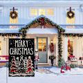 Pikkukuva 4 / 4: Merry Christmas -puutarhalippu 12x18 tuumaa, kaksisivuinen ulkokäyttöön, juhlallinen talvipihan ulkokoristelippu, musta