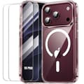 Skyddsfodral för iPhone 18 Pro, stötdämpande hårt med magnetisk ring - 2 härdade glas Transparent